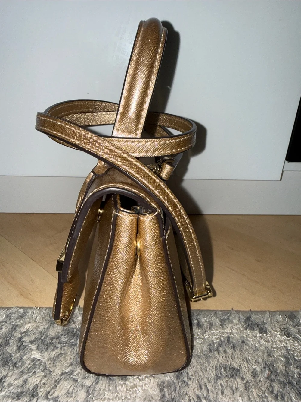 Michael Kors Ava Small Satchel in Metallic Gold Champagne finish